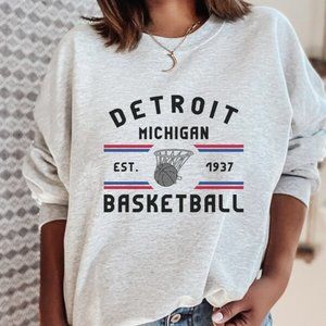 Detroit 1937 90s Basketball Sweatshirt, Retro Style Detroit Game Day Crewneck